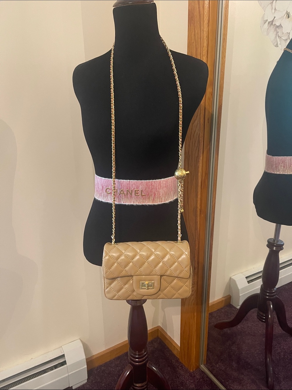 Tiffany & Fred Paris Quilted Adjustable Leather Crossbody bag, gold hardware